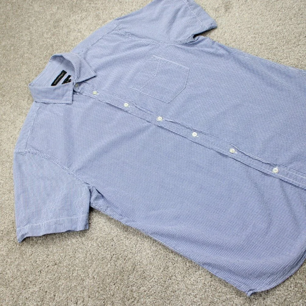 Banana Republic Grant Slim Fit Shirt Men Large Blue/White Checkered Textured S/S
